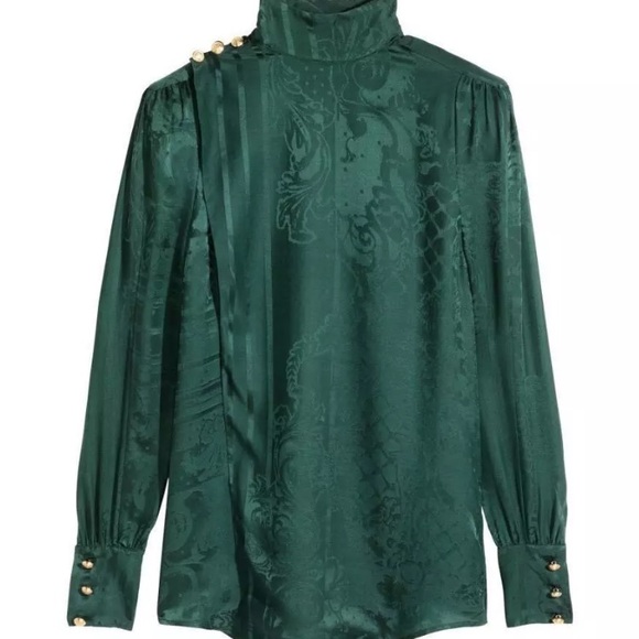 Balmain Tops - NWT Balmain x h&m green jacquard weave silk blouse